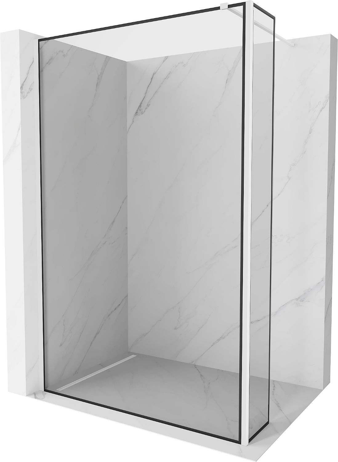 Mexen Kioto Walk-in Shower Wall 130 x 40 cm, Black Pattern, White - 800-130-212-20-70-040