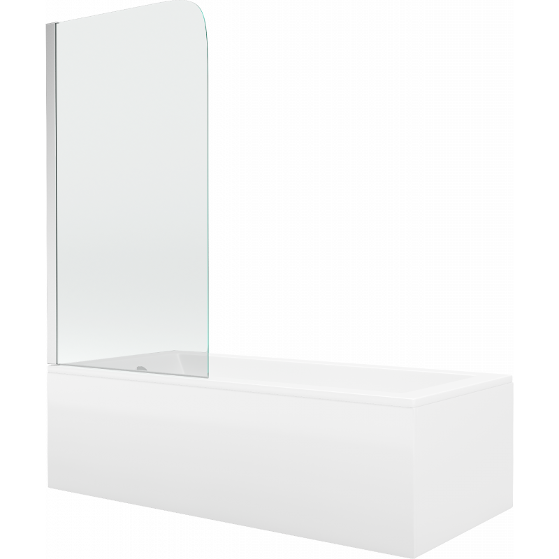 Mexen Cubik rectangular bathtub 150 x 70 cm with casing and 1-wing screen 70 cm, transparent, chrome - 550315070X9007010100