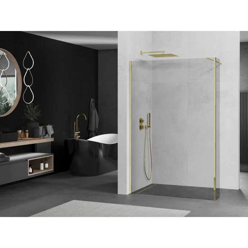 Mexen Kioto Walk-in Shower Wall 145 x 30 cm, Transparent, Gold - 800-145-212-50-00-030