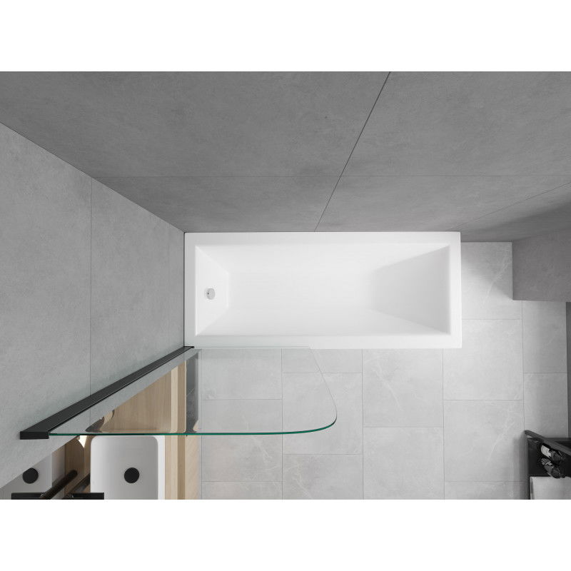 Mexen Cubik rectangular bath 150 x 70 cm with casing and 1-wing screen 70 cm, transparent, black - 550315070X9007017000