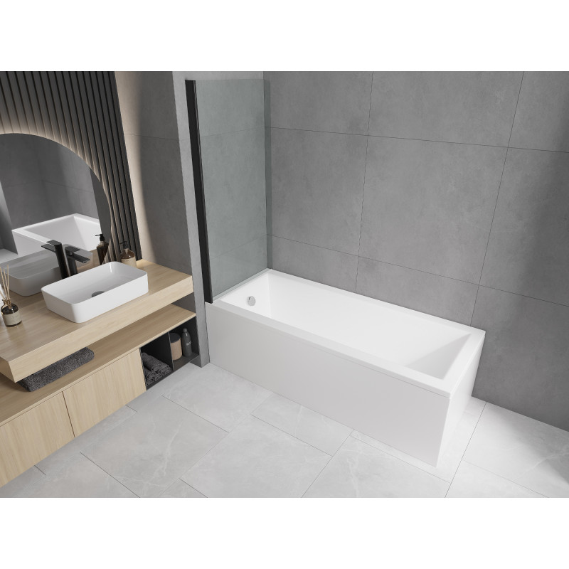 Mexen Cubik rectangular bathtub 150 x 70 cm with enclosure and 1-wing screen 70 cm, transparent, black - 550315070X9007017000