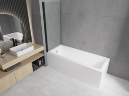 Mexen Cubik rectangular bathtub 150 x 70 cm with enclosure and 1-wing screen 70 cm, transparent, black - 550315070X9007017000