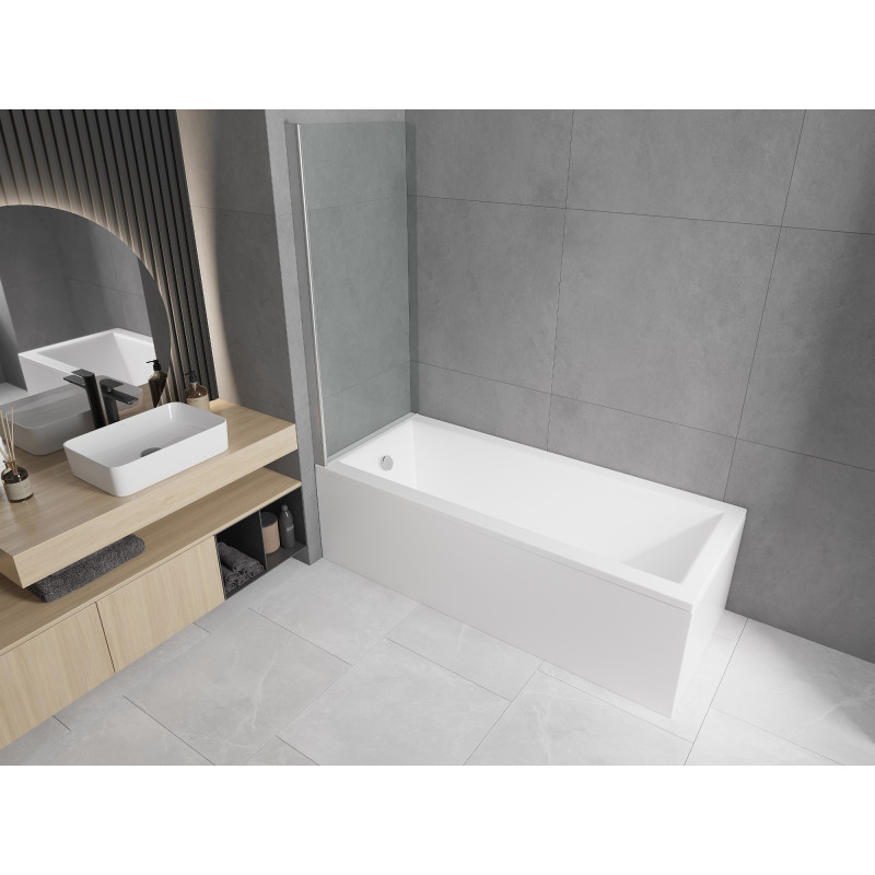 Mexen Cubik rectangular bathtub 150 x 70 cm with casing and 1-wing screen 80 cm, transparent, chrome - 550315070X9008010100