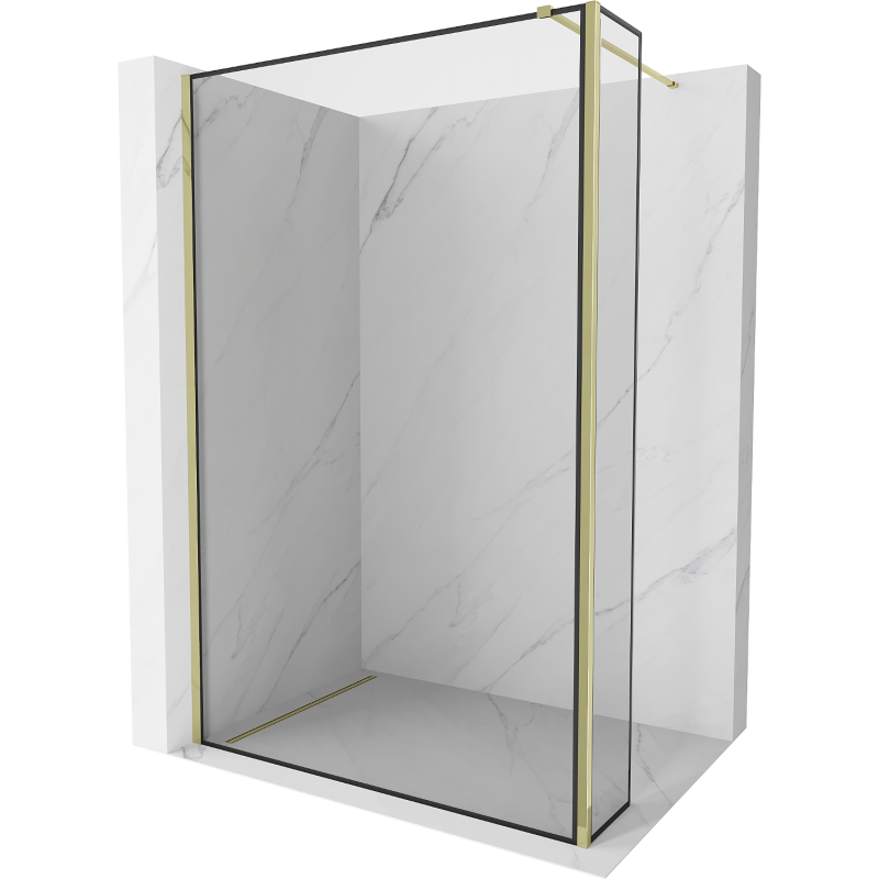 Mexen Kioto Walk-in Shower Wall 140 x 30 cm, Black Frame, Gold - 800-140-212-50-70-030