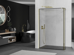 Mexen Kioto Walk-in Shower Wall 140 x 30 cm, Black Pattern, Gold - 800-140-212-50-70-030
