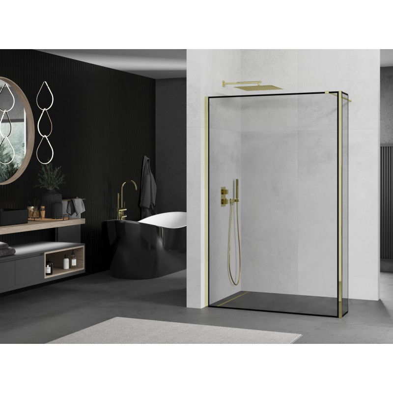 Mexen Kioto Walk-in Shower Screen 120 x 40 cm, Black Frame, Gold - 800-120-212-50-70-040