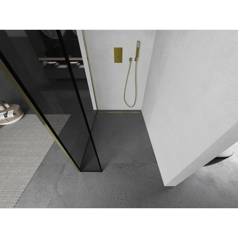 Mexen Kioto shower wall Walk-in 150 x 30 cm, black frame, gold - 800-150-212-50-70-030