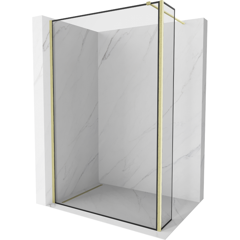 Mexen Kioto Walk-in Shower Screen 90 x 30 cm, Black Frame, Brushed Gold - 800-090-212-55-70-030