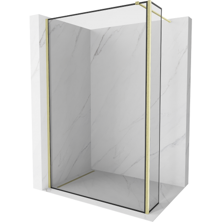 Mexen Kioto Walk-in Shower Wall 130 x 30 cm, Black Pattern, Brushed Gold - 800-130-212-55-70-030