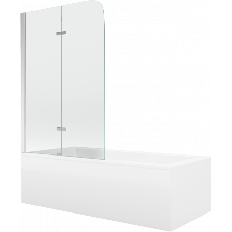 Mexen Cubik rectangular bathtub 150 x 70 cm with enclosure and 2-wing screen 100 cm, transparent, chrome - 550315070X9010020100