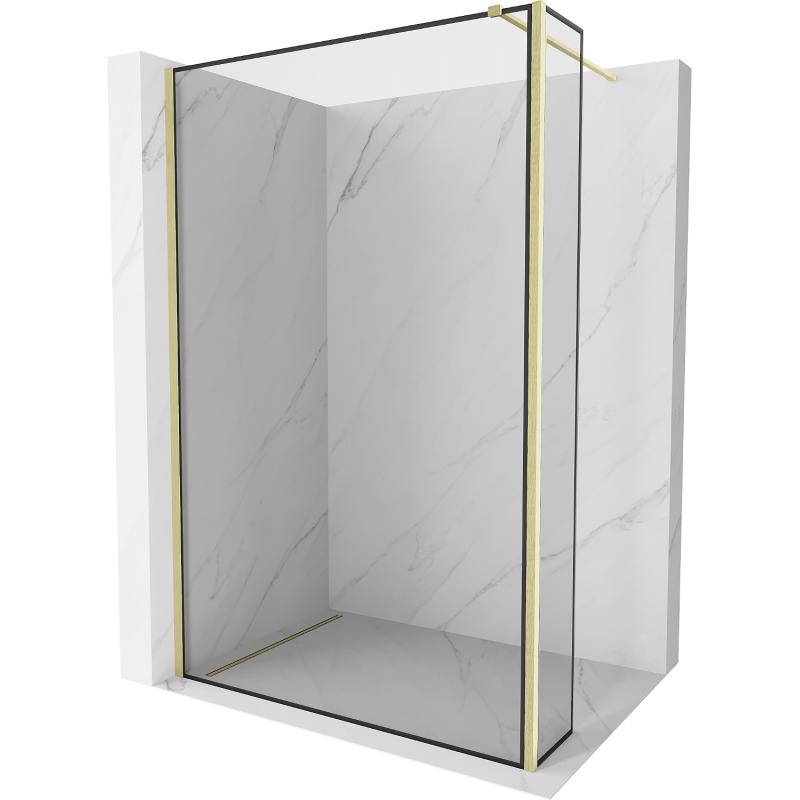 Mexen Kioto Shower Screen Walk-in 150 x 30 cm, Black Frame, Brushed Gold - 800-150-212-55-70-030