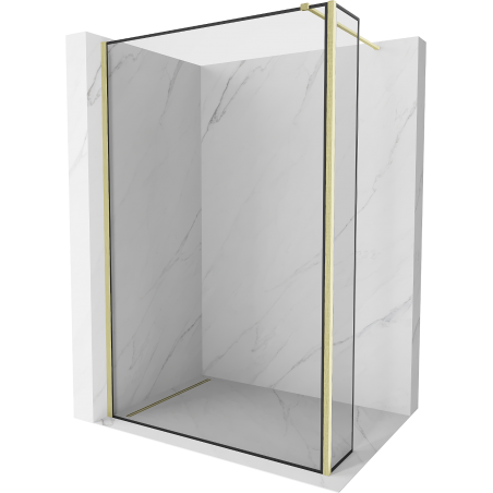Mexen Kioto Shower Screen Walk-in 150 x 30 cm, Black Frame, Brushed Gold - 800-150-212-55-70-030