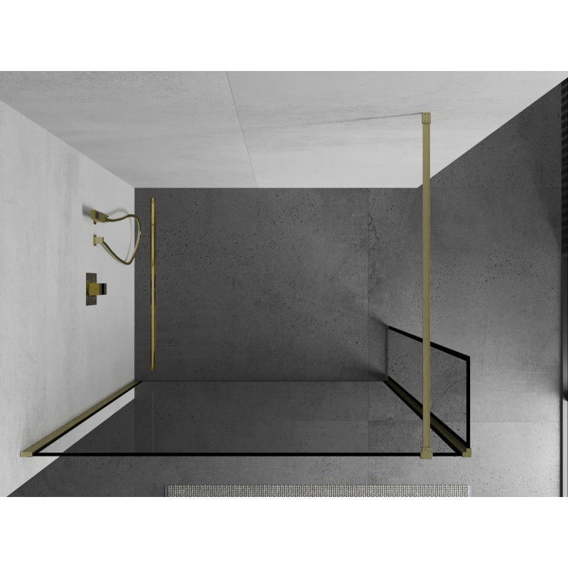Mexen Kioto Shower Wall Walk-in 120 x 40 cm, Black Frame, Brushed Gold - 800-120-212-55-70-040