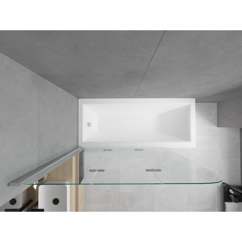 Mexen Cubik rectangular bathtub 150 x 70 cm with casing and 120 cm 3-panel screen, transparent, chrome - 550315070X9012030100