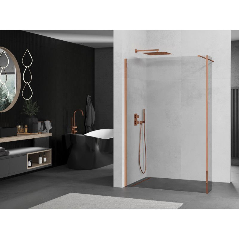 Mexen Kioto shower wall Walk-in 170 x 30 cm, transparent, rose gold - 800-170-212-60-00-030