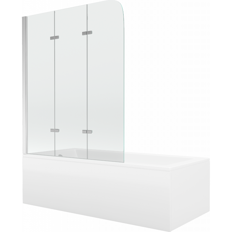 Mexen Cubik rectangular bath 150 x 70 cm with casing and 3-panel screen 120 cm, transparent, chrome - 550315070X9012030100
