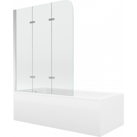 Mexen Cubik rectangular bath 150 x 70 cm with casing and 3-panel screen 120 cm, transparent, chrome - 550315070X9012030100