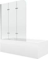 Mexen Cubik rectangular bathtub 150 x 70 cm with panels and a 3-wing screen 120 cm, Transparent, Chrome - 550315070X9012030100