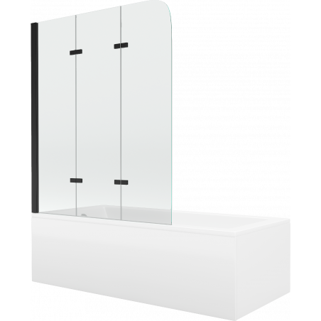 Mexen Cubik rectangular bathtub 150 x 70 cm with casing and 3-panel screen 120 cm, transparent, black - 550315070X9012037000