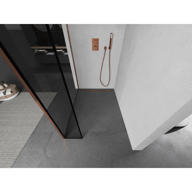 Mexen Kioto Walk-In Shower Wall 140 x 30 cm, Black Frame, Rose Gold - 800-140-212-60-70-030