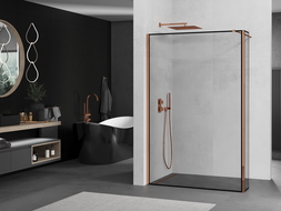 Mexen Kioto shower wall Walk-in 160 x 30 cm, black frame, rose gold - 800-160-212-60-70-030