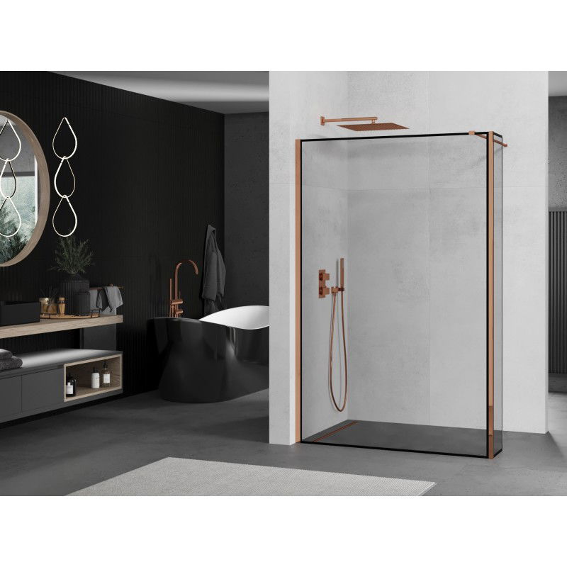 Mexen Kioto Walk-in Shower Wall 100 x 40 cm, Black Frame, Rose Gold - 800-100-212-60-70-040