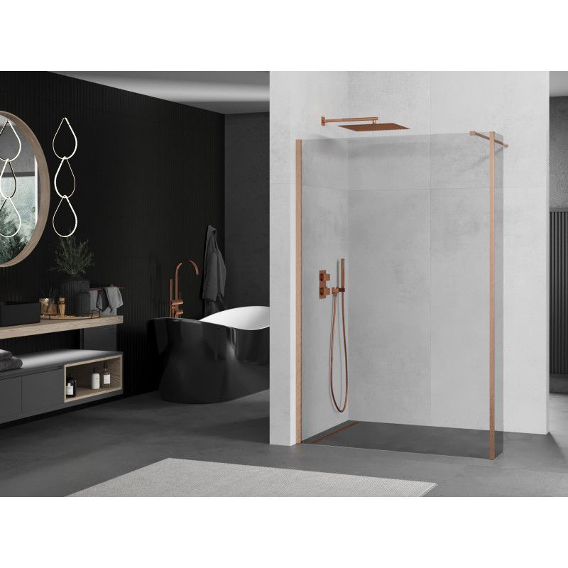 Mexen Kioto shower wall Walk-in 150 x 30 cm, transparent, brushed copper - 800-150-212-65-00-030