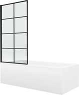 Mexen Cubik rectangular bathtub 150 x 70 cm with panels and a 1-wing screen 70 cm, Black pattern fix - 550315070X9307007077