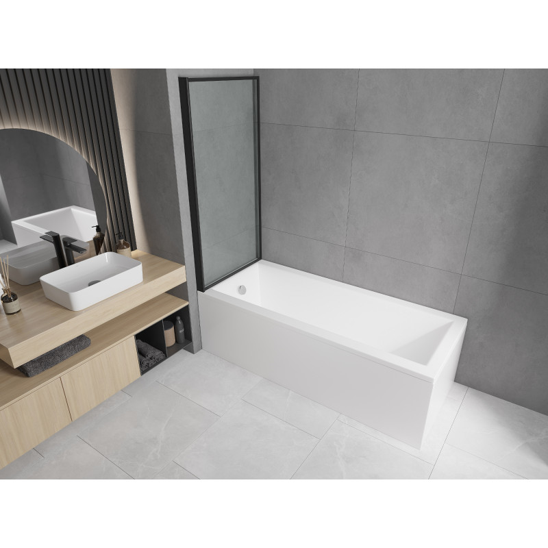 Mexen Cubik Rectangular bathtub 150 x 70 cm with housing and 1-wing screen 70 cm, black pattern - 550315070X9307017070