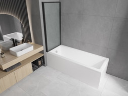 Mexen Cubik Rectangular bathtub 150 x 70 cm with housing and 1-wing screen 70 cm, black pattern - 550315070X9307017070