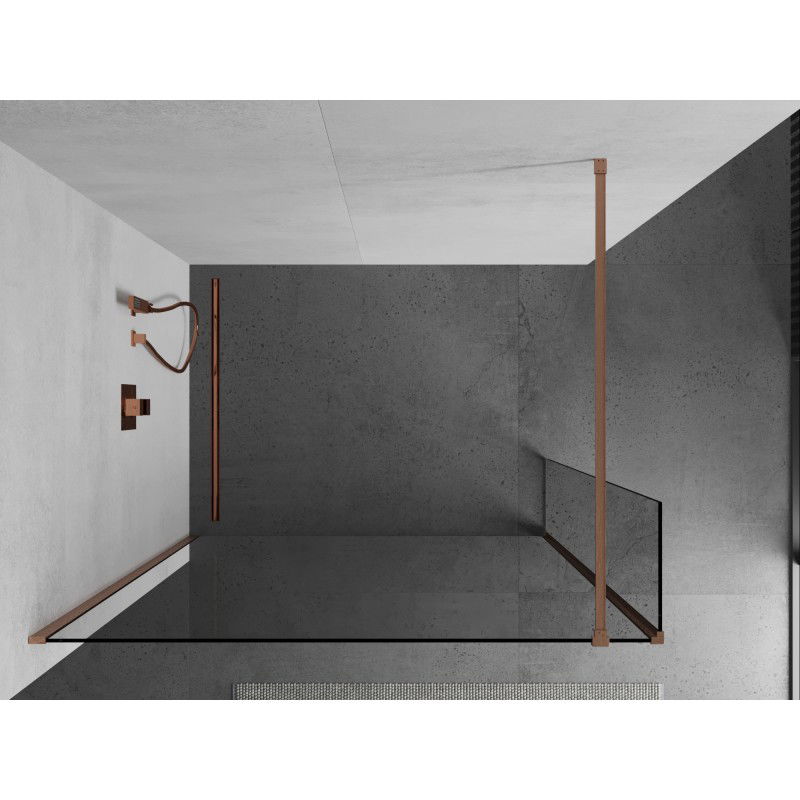 Mexen Kioto Walk-in Shower Wall 180 x 40 cm, transparent, brushed copper - 800-180-212-65-00-040
