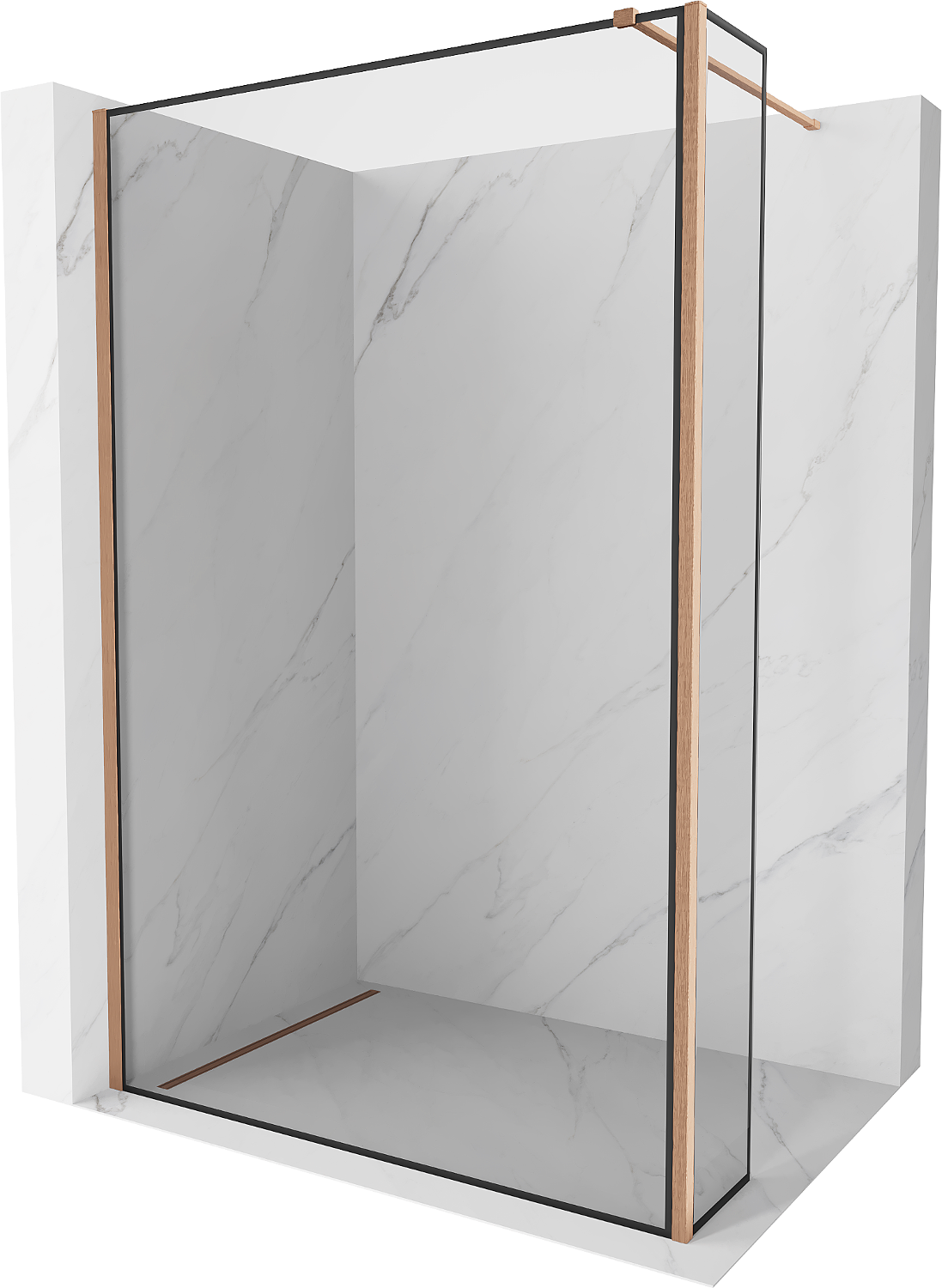 Mexen Kioto Walk-in Shower Wall 100 x 30 cm, Black Pattern, Brushed Copper - 800-100-212-65-70-030