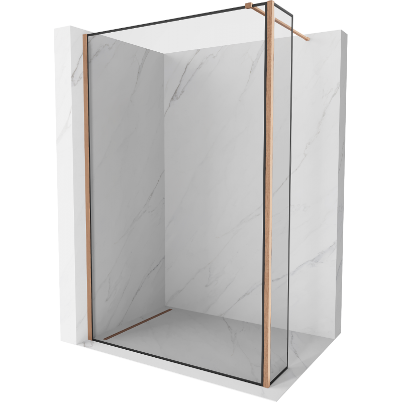 Mexen Kioto Walk-in Shower Wall 140 x 30 cm, Black Pattern, Brushed Brass - 800-140-212-65-70-030