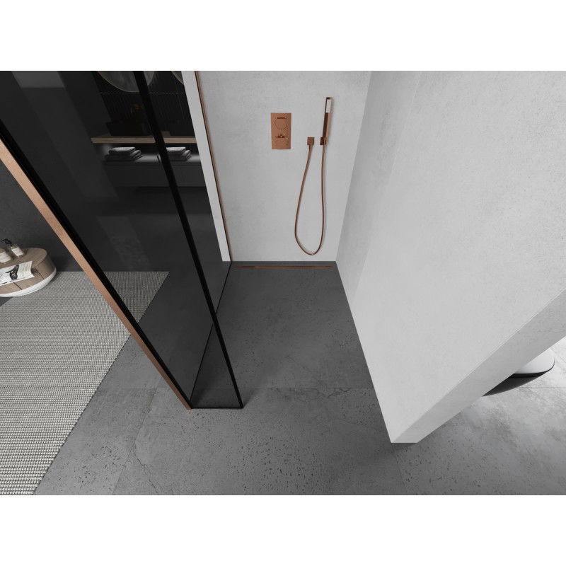 Mexen Kioto shower wall Walk-in 150 x 30 cm, black frame, brushed copper - 800-150-212-65-70-030