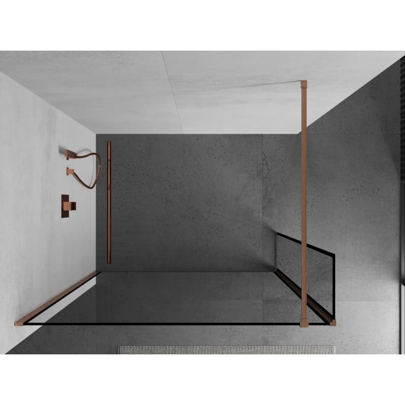 Mexen Kioto Walk-in Shower Wall 110 x 40 cm, Black Frame, Brushed Copper - 800-110-212-65-70-040