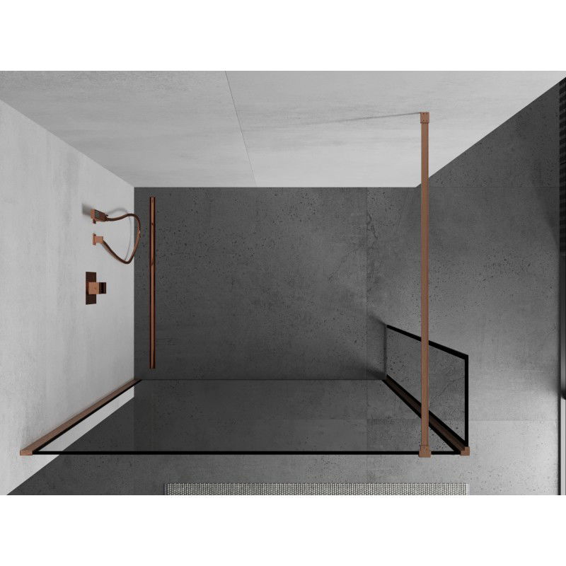 Mexen Kioto Walk-in Shower Screen 160 x 40 cm, Black Frame, Brushed Copper - 800-160-212-65-70-040