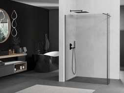 Mexen Kioto Walk-in Shower Wall 100 x 40 cm, Transparent, Gun Gray Brushed - 800-100-212-66-00-040