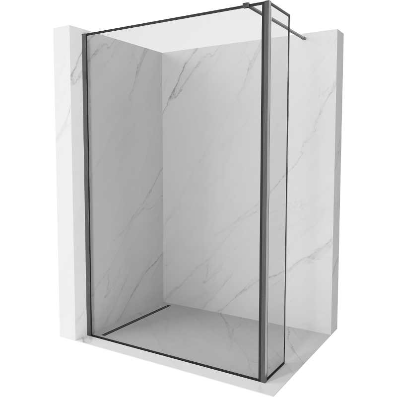 Mexen Kioto Walk-in Shower Wall 90 x 30 cm, Black Frame, Brushed Gun Gray - 800-090-212-66-70-030