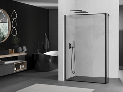 Mexen Kioto Walk-in shower wall 120 x 30 cm, black frame, gun gray brushed - 800-120-212-66-70-030