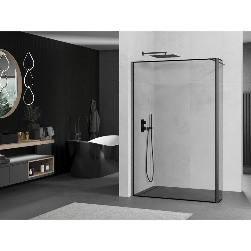 Mexen Kioto shower wall Walk-in 160 x 30 cm, black frame, gun gray brushed - 800-160-212-66-70-030
