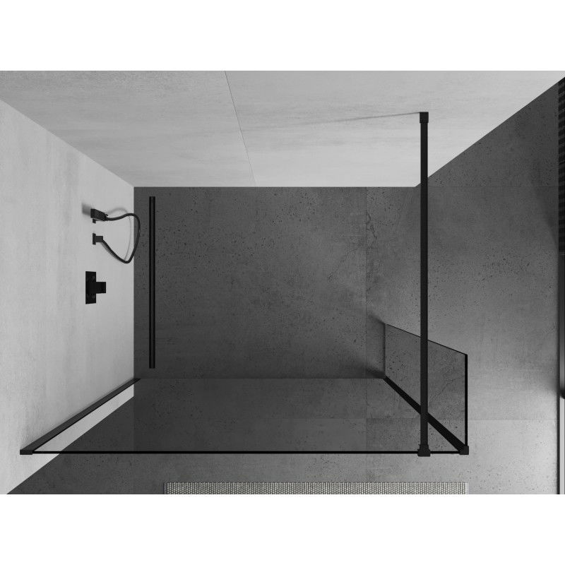 Mexen Kioto Walk-in Shower Wall 130 x 30 cm, Transparent, Black - 800-130-212-70-00-030