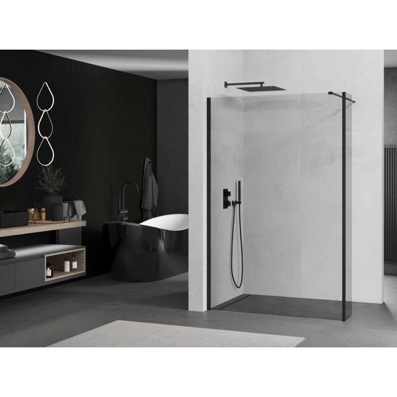 Mexen Kioto Shower Wall Walk-in 95 x 40 cm, Transparent, Black - 800-095-212-70-00-040