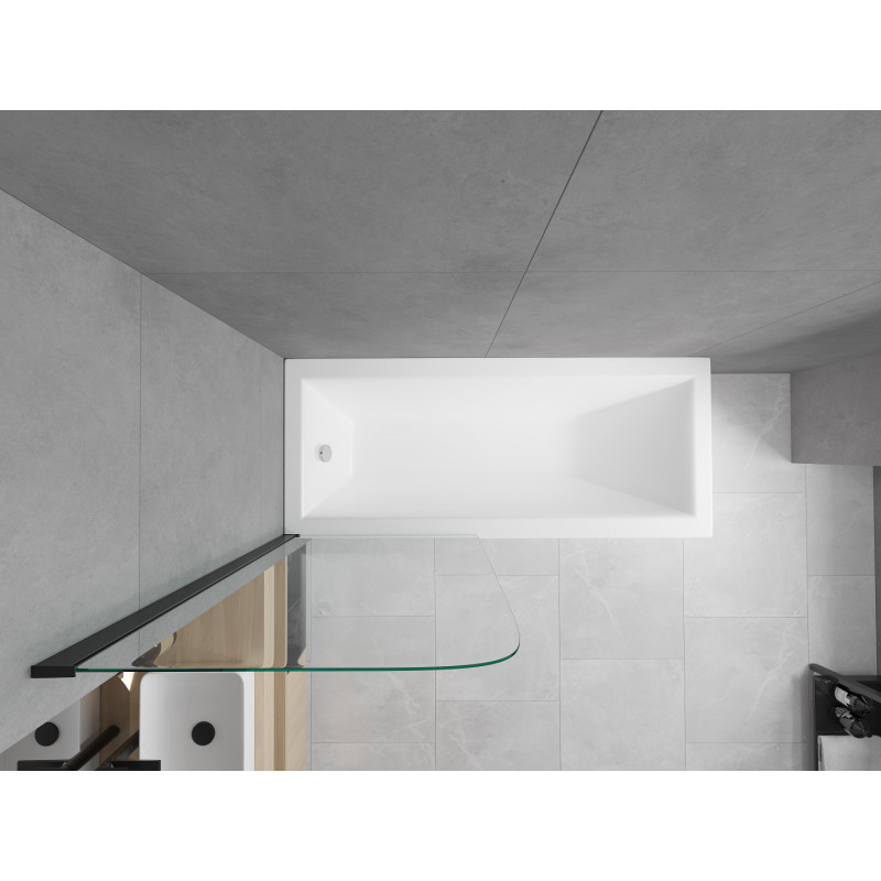 Mexen Cubik rectangular bathtub 160 x 70 cm with casing and 1-panel screen 70 cm, transparent, black - 550316070X9007017000