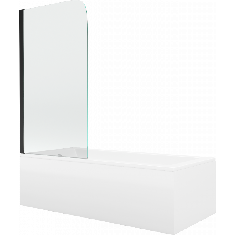 Mexen Cubik rectangular bath 160 x 70 cm with casing and 1-wing screen 70 cm, transparent, black - 550316070X9007017000