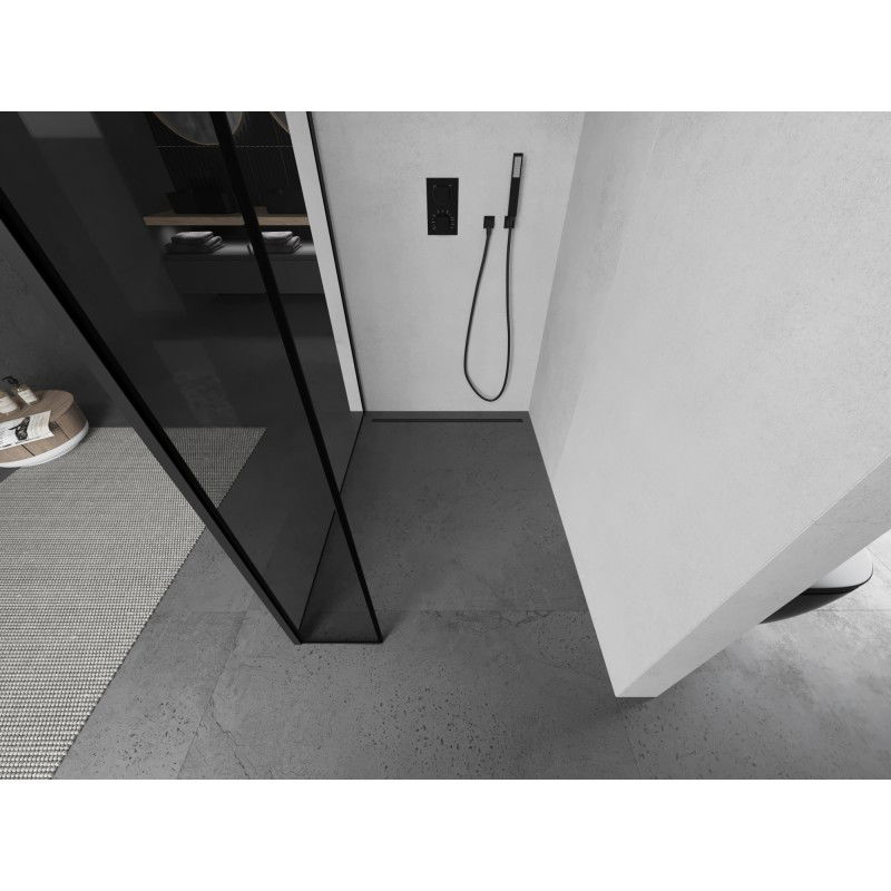 Mexen Kioto shower wall Walk-in 130 x 40 cm, black frame, black - 800-130-212-70-70-040