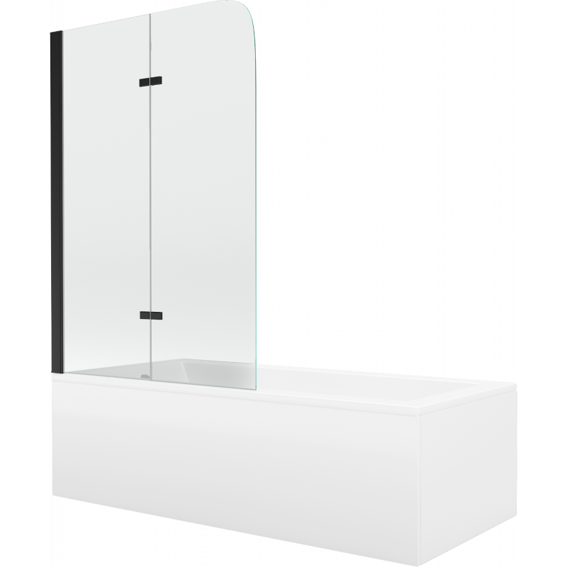 Mexen Cubik rectangular bath 160 x 70 cm with panel and 2-wing 80 cm screen, transparent, black - 550316070X9008027000