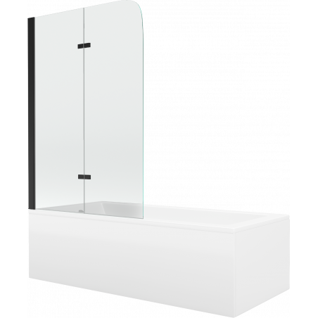 Mexen Cubik rectangular bath 160 x 70 cm with panel and 2-wing 80 cm screen, transparent, black - 550316070X9008027000