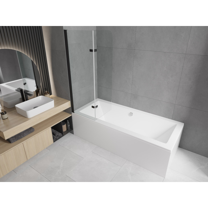 Mexen Cubik rectangular bathtub 160 x 70 cm with casing and 2-panel screen 80 cm, transparent, black - 550316070X9008027000