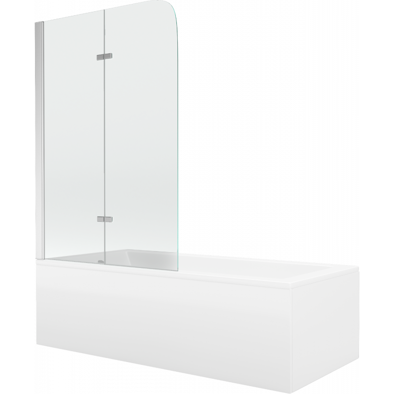 Mexen Cubik rectangular bath 160 x 70 cm with casing and 2-wing screen 100 cm, transparent, chrome - 550316070X9010020100
