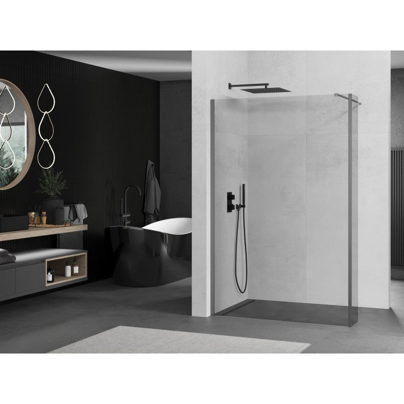Mexen Kioto Walk-in Shower Wall 145 x 40 cm, transparent, gun metal - 800-145-212-95-00-040